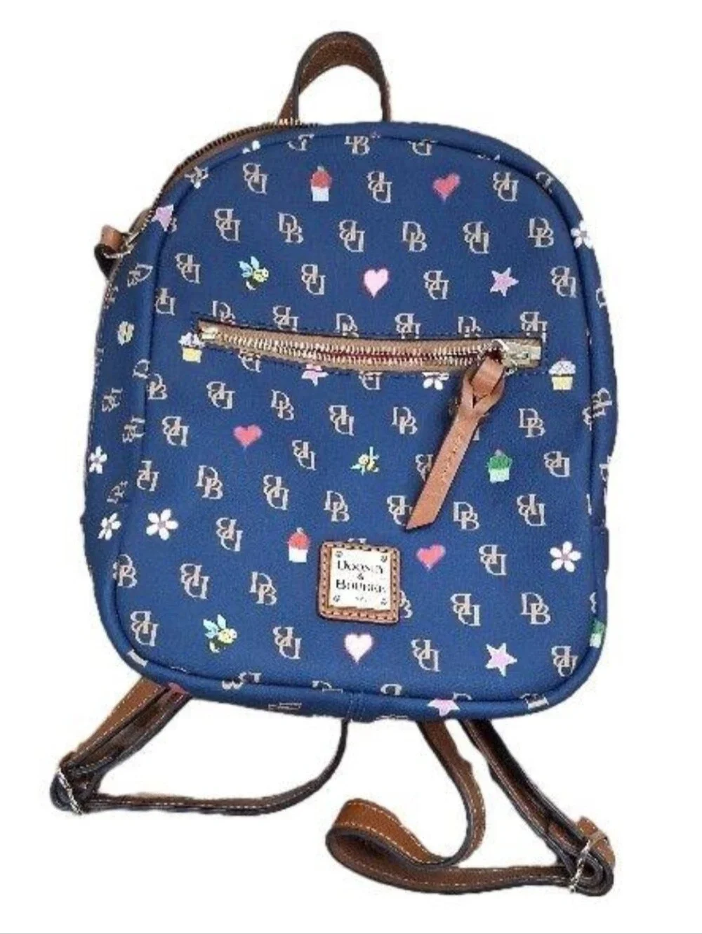 💕 Dooney & Bourke Gretta Navy Mini Ronnie Backpack w Bees, Cupcakes, Hearts
